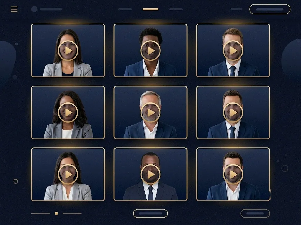 Wall of recorded agent success-story video interviews