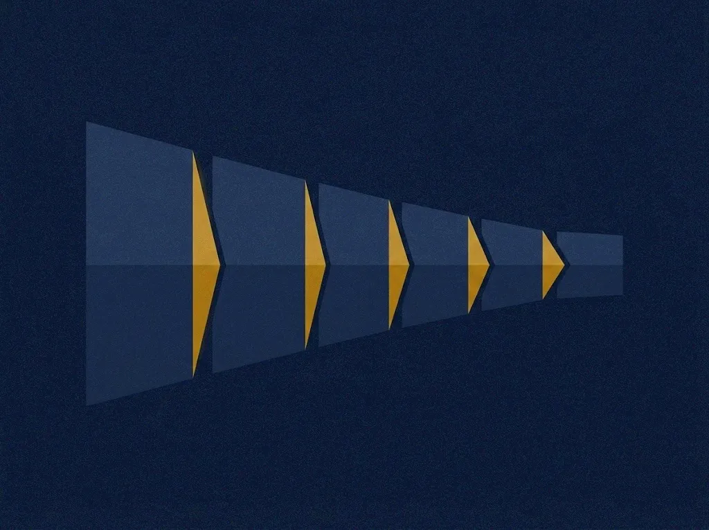 Six-stage funnel from leads in through close rate by source